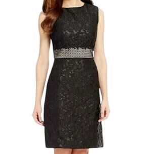 NWT Antonio Melani Women's Size 12 Black Sheath Dress Metallic Lace Sleeveless